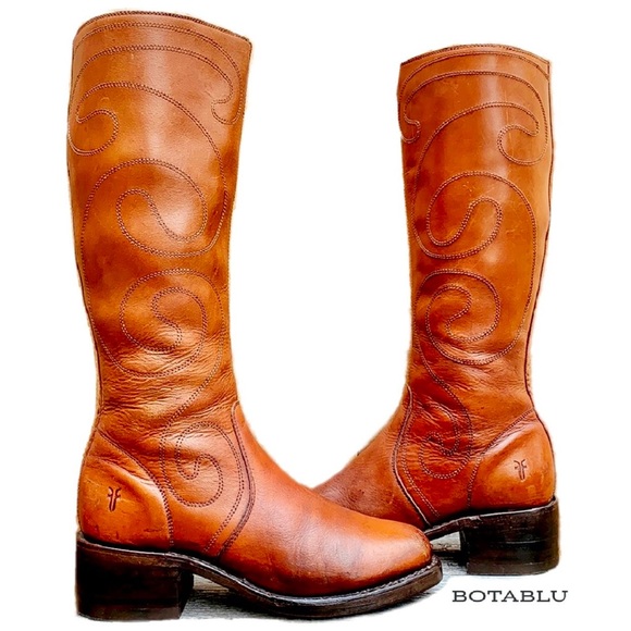 Frye Shoes - Sold Frye Campus Vintage Y2K Boots Retro Swirl Tall Knee High Chunky Brown Zip